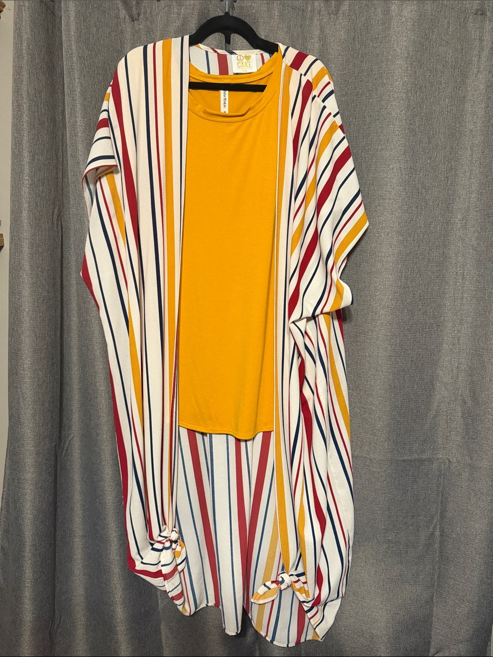 Striped Open-Front Kimono with Mustard Tank Top - Women